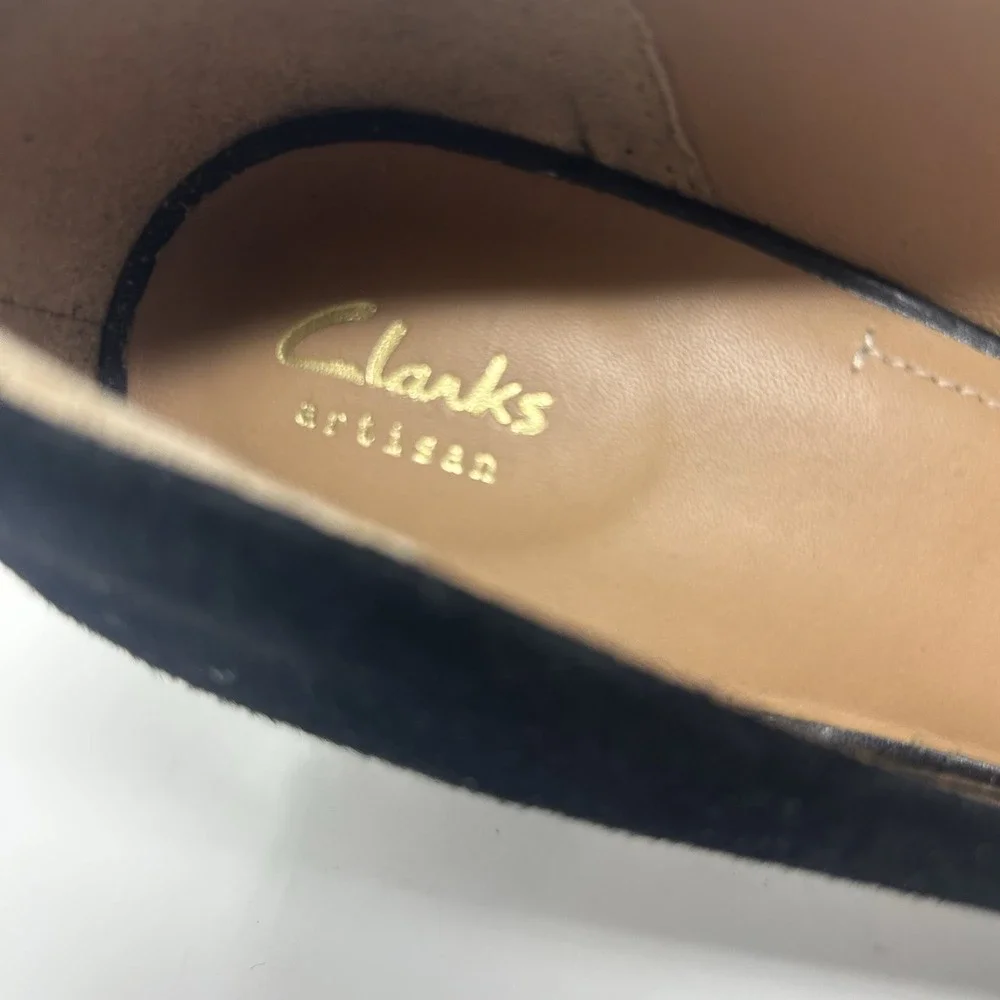 Clarks Tarah Brae Pumps Black Suede Patent Leather 9.5 Classic Business